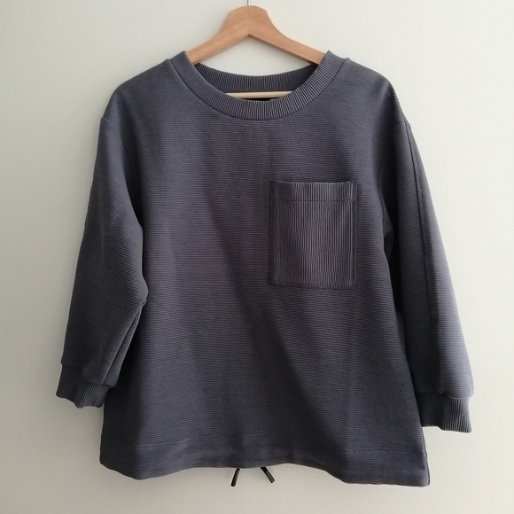 Varley Hewitt Ribbed Ottoman Knit Crewneck Sweatshirt in Slate Blue/Gray Medium - Picture 3 of 16